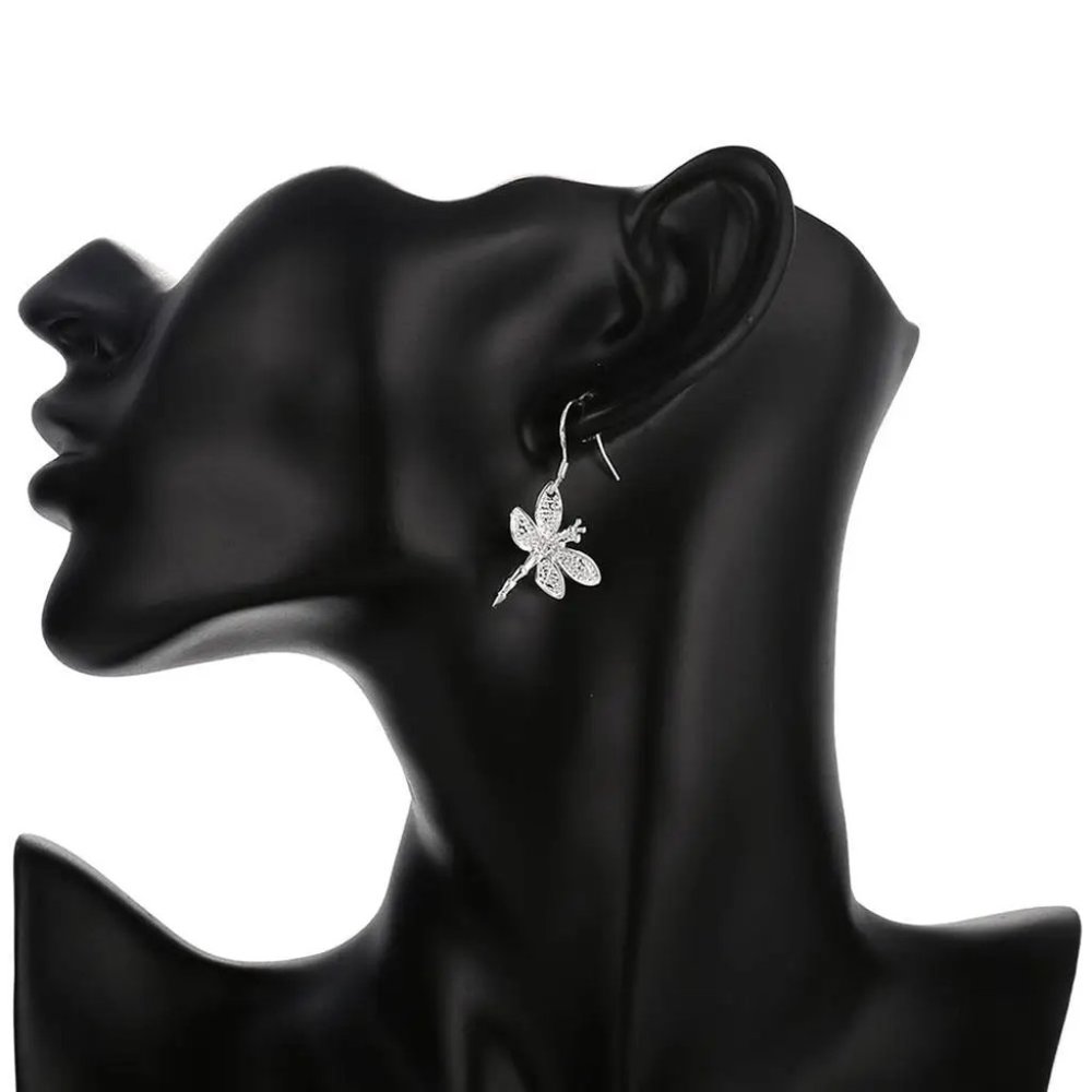 Gorgeous Crystal Dragonfly Hanging Earring's Solid Sterling Silver - Picture 8 of 9